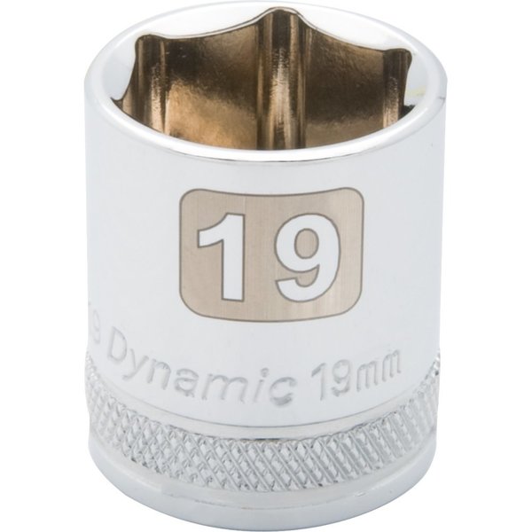 Dynamic Tools 3/8" Drive 6 Point Metric, 19mm Standard Length, Chrome Socket D008019